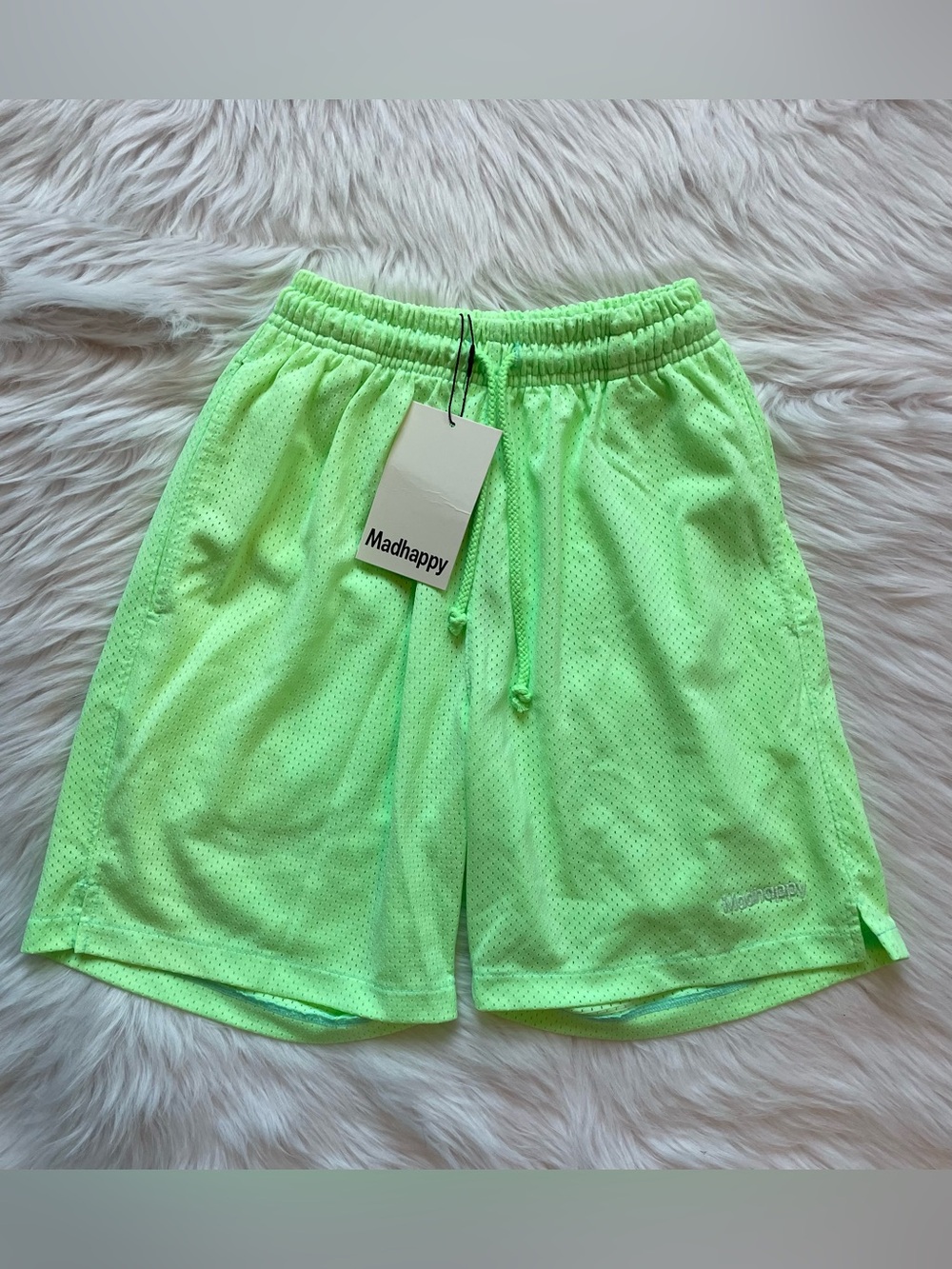 NWT Madhappy summer collection mesh basketball shorts lime green unisex XS neon